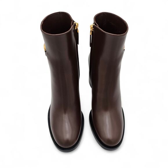 Valentino Garavani Vlogo Ankle Boot Block Heel Brown Leather Gold Size 39 US 9 - Picture 6 of 12